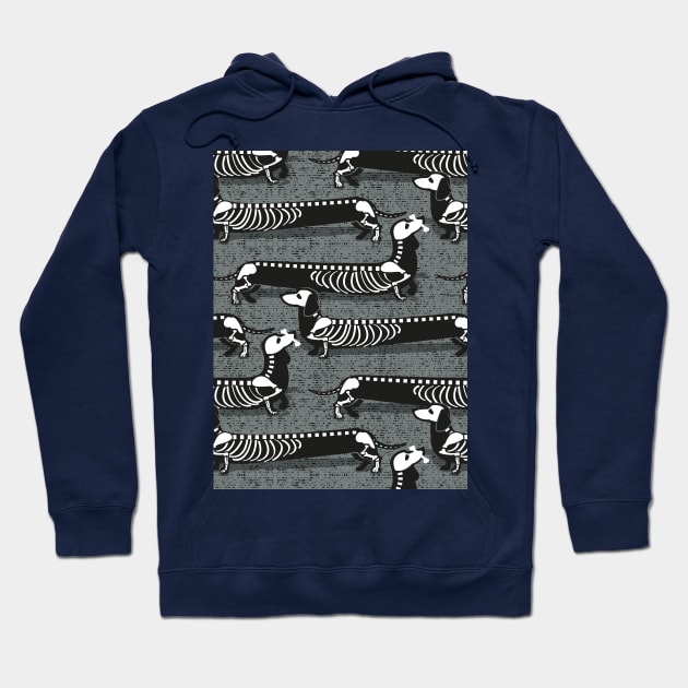 Spooktacular long dachshunds skeleton // pattern // green grey background skeleton dogs Hoodie by SelmaCardoso